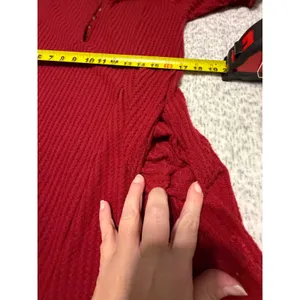 New In Small Red Waffle Knit V Neck Short Sleeve Button Detail Dress thumbnail 3