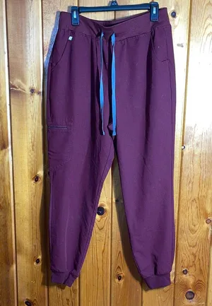 FIGS High Waisted Zamora Jogger Scrub Pants burgundy size large nurse scrubs pant thumbnail 2
