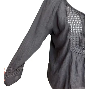 Maurices Crochet Tunic Top‎ Womens L Gray Boho Peasant Cottagecore Flowy Casual thumbnail 2