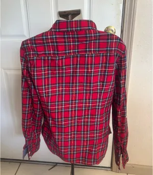 Med Tommy Hilfiger red/black/gold thread plaid roll-tab button-down shirt thumbnail 2