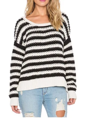 Free People At The Beach Pullover Sweater in Ivory Black Combo Size XS.Oversized thumbnail 1