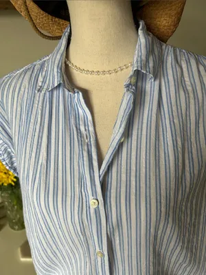 Gap white blue striped button down cotton shirt oversized S thumbnail 2