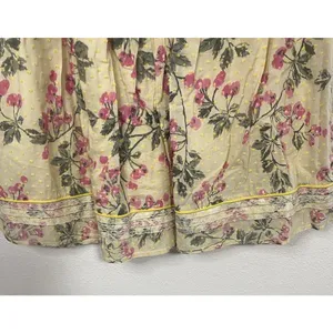 Hazel Strapless Floral Sundress Yellow Pink Green L 100% Cotton Lace Bow Ruffle thumbnail 2