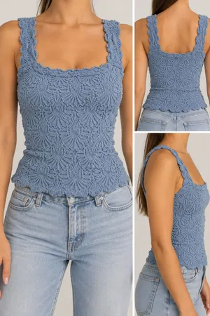 Intimately Free People Blue Textured Ruffle Tank Top Small Boho Y2K thumbnail 2