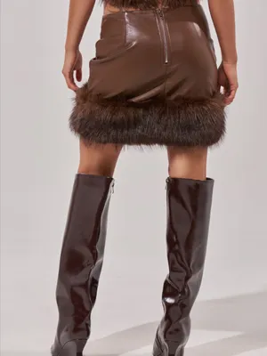 Akira Brown Faux Leather Mini Skirt with Fur Trim - Women thumbnail 5