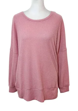 Pink Thermal Knit Top with Open Back Size Small Pink Waffle Knit Top thumbnail 1