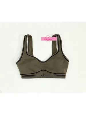 Alo Airbrush Heart Throb Bra Olive Tree Black Stripe Padded Sports Crop Bralette thumbnail 10