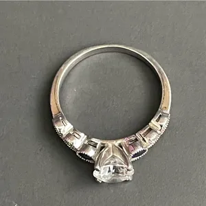 925 Sterling Silver White and Blue Gemstone Ring Size 7.5 Engagement Anniversary thumbnail 4