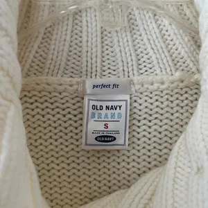 Old Navy Sz S Oversized Funnel Neck Rib Knit Cream Sweater Coat Pockets thumbnail 3