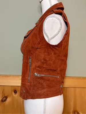 BLANKNYC Rust Suede Leather Moto Biker Vest XS thumbnail 4