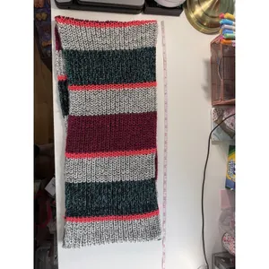 American Eagle Striped Infinity‎ Scarf Chunky Ribbed Knit Burgundy Grey Pink OS thumbnail 3