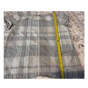 Eileen Fisher Short Sleeve Organic Cotton Blend Top Gray Plaid Size Medium thumbnail 3