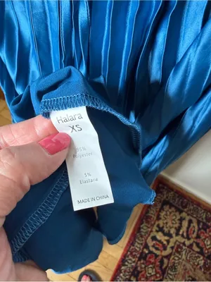 Halara Blue Silky Satin Wrap Front Pleated Skirt Midi Dress NWOT XS thumbnail 4