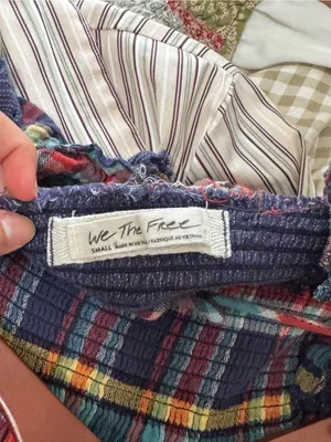 Free People Plaid Ruffle Square-Neck Top in Navy Red Yellow thumbnail 4