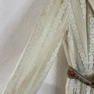 Vtg 70s John California Button Down Lace Dress Maxi Womens Cream Boho Collared thumbnail 10