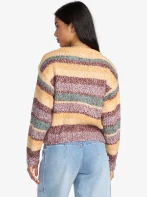 Billabong Striped Crewneck Sweater in Yellow, Brown & Teal thumbnail 2