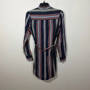 NWT Adriano Goldschmied Navy Multi Stripe Button Down Linen Shirt Dress Women XS thumbnail 6