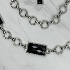 Womens Black Faceted Rhinestone Silver Tone Chain Belt Large (L/XL) ✨ thumbnail 6