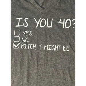 Funny Bella+Canvas Heather Gray V Neck T Shirt "Is You 40?" Print Size Large thumbnail 2