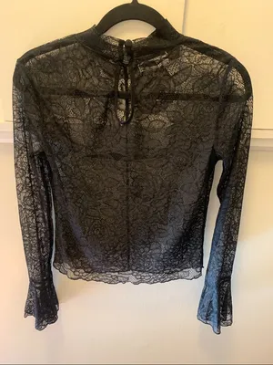 Urban Outfitters Black Lace Mock Neck Long Sleeve Top thumbnail 2