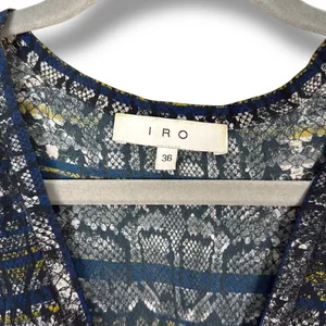 IRO‎ Dress 36 Tulsa Printed Silk Tiered Mini Snake Print Smocked Ruffle Green thumbnail 6