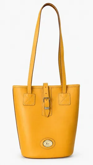 Dooney & Bourke Womens Bucket Bag Medium Yellow Leather Vintage Shoulder Tote thumbnail 1
