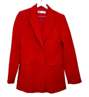 ZARA Red Double Breasted Tailored Blazer Size Small thumbnail 1
