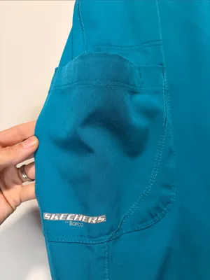Sketchers by Barco 3 Pocket Stretch Scrub Pants Teal Elastic Waistband Size S thumbnail 6
