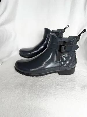 HUNTER Refined Gloss Quilt Chelsea Waterproof Ankle Boots Womens Size 8 Gray thumbnail 8