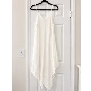 Elan White Sheer Asymmetric Handkerchief Hem Slip Dress Boho Resort Midi Medium thumbnail 2