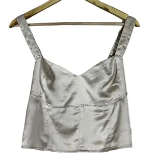 Abercrombie & Fitch Satin Solid Crop Top Champagne Chic Smocked Back Size M thumbnail 1