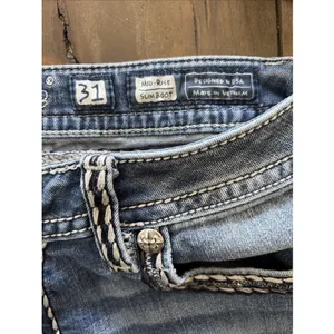 Miss Me Mid Rise Slim Bootcut Womens Size 31 Blue Jeans Y2K Embellished Denim thumbnail 4