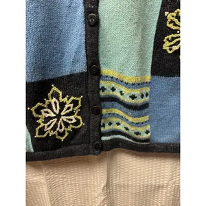 Vintage Christopher‎ & Banks Hand Embroidered Knit Cardigan Women's S Blues Snow thumbnail 7