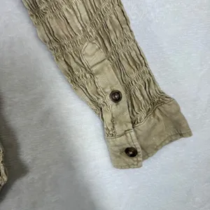 Pilcro and the Letterpress Smocked Button Down Shirt Khaki Tan Small OB1665520 thumbnail 3
