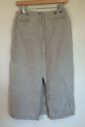 Ann Taylor Women's Small 100% linen natural beige skirt midi slit‎ thumbnail 1