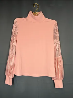 SHEIN Dusty Rose Lace Balloon Sleeve Turtleneck Blouse Size S thumbnail 3