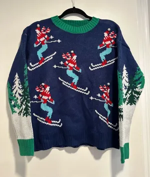 32 Degrees Heat Sz: XS Alpine Down Hill Ski Winter Trees Snow Holiday Pompom Sweater. thumbnail 1