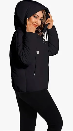 Brand New Womens Hujoin Hooded Black Puffer Winter Jacket Coat - Sz L thumbnail 1
