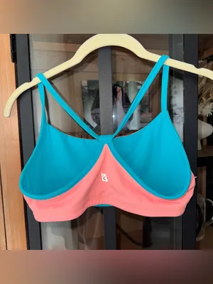 BuffBunny Collection reversible sports bra workout top coral neon sky blue thumbnail 4