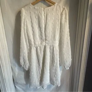 Lulus Always On Repeat White Clip Dot Long Sleeve Mini‎ Dress Sz Medium Chiffon thumbnail 4