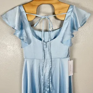 NEW Azazie Bondi Bridesmaid Dress Womens Sz A10 Sky Blue Satin Formal Maxi Slit thumbnail 6