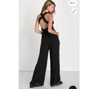 Lulus Trendy Aesthetic Black Smocked Tie Back Wide Leg Jumpsuit thumbnail 3