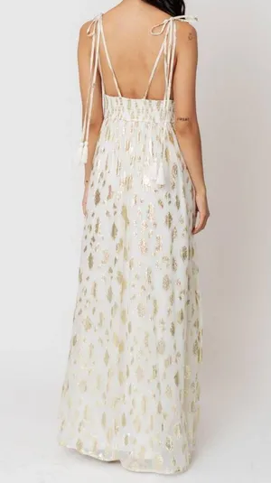 Altar'd State Vanessa Maxi Dress White & Metallic Gold Grecian Goddess Dress, M thumbnail 2