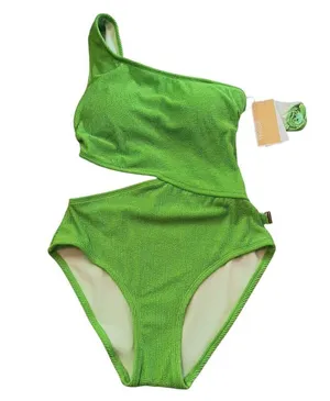 Michael Kors One Piece Swimsuit One Shoulder Cut Out Ribbed Green Size 8 NEW NWT thumbnail 1
