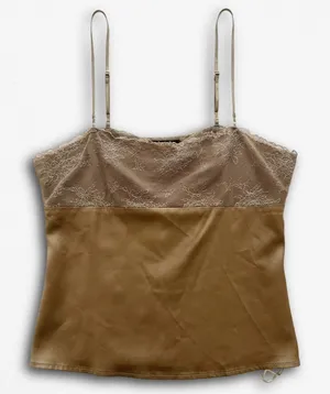 New York & Company Women Bronze Satin Lace Trim Cami Top XL Adjustable Straps‎ thumbnail 1