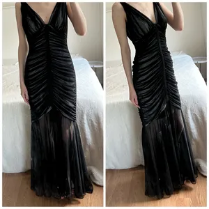 Vintage Tadashi Black Mermaid Mesh Gown Full Length Dress Evening XS formal thumbnail 3