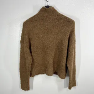 J.Crew Women M Caramel Brown‎ Bouclé Yarn Knit Sweater Mock Neck Long Sleeve thumbnail 2