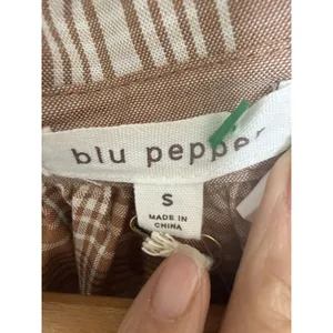 Blu Pepper Pullover Collared Top Faux Button Front Brown Plaid Size S thumbnail 8