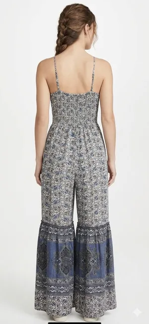 Angie Boho Floral Smocked Jumpsuit - Wide Leg, Junior Size Large thumbnail 2