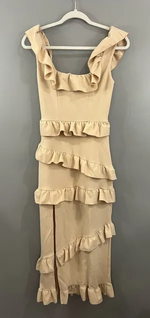 Show Me Your MuMu Beige One-Shoulder Ruffle Midi Dress thumbnail 1